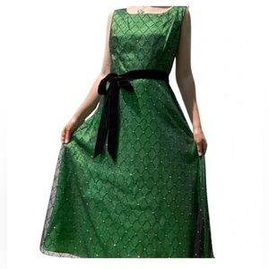 🍀Coldwater Creek Green Diamond Party Dress petite 6